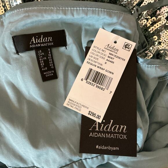 Aidan Mattox Women's Formal Dress Size 8 Blue Sequined Sleeveless Wrap Gown - Picture 10 of 14